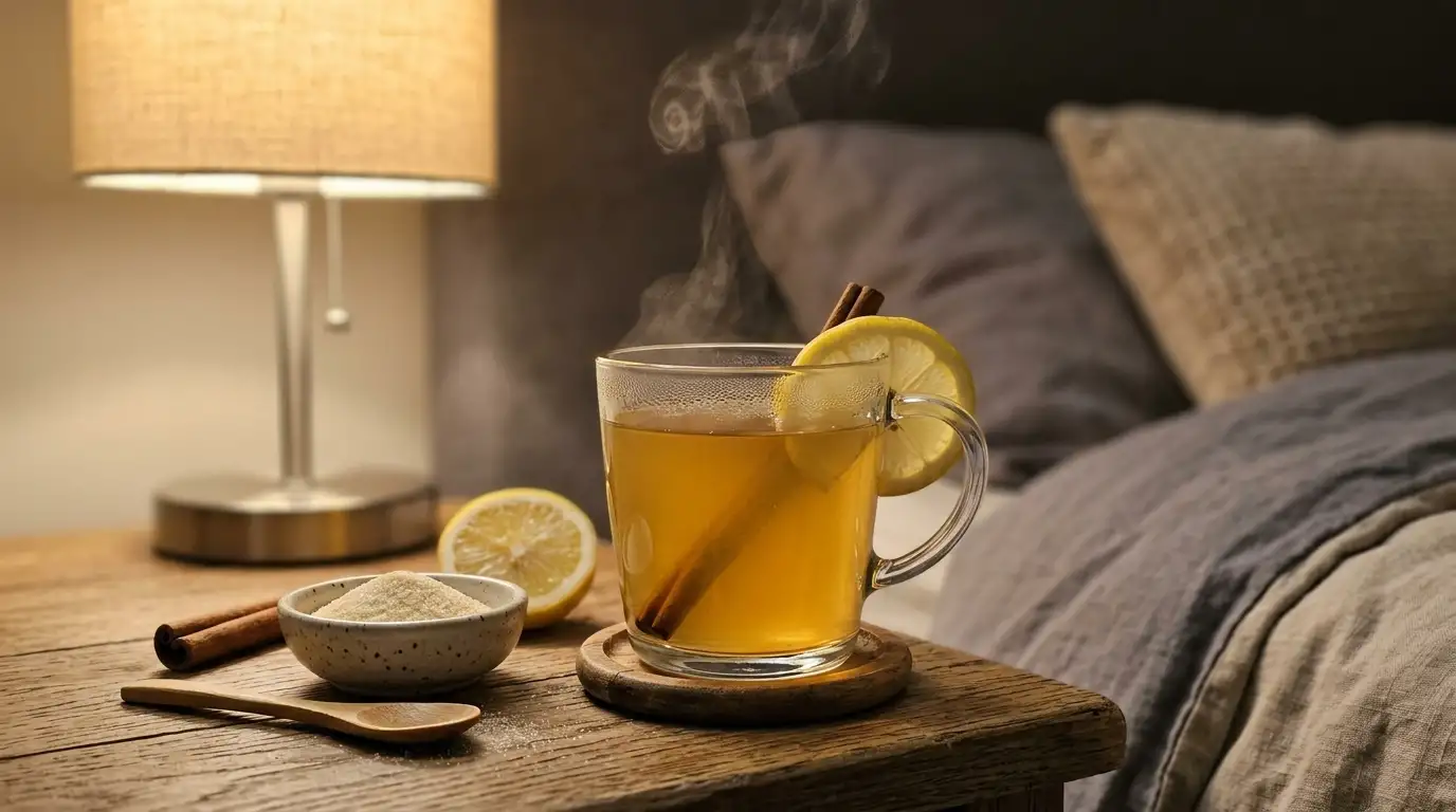 Gelatin before bed drink in a warm glass mug for nighttime cravings