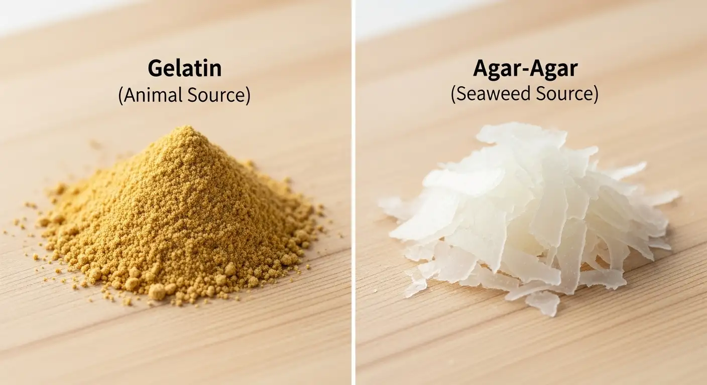 Comparaison entre gélatine animale et agar-agar végétal en cuisine
